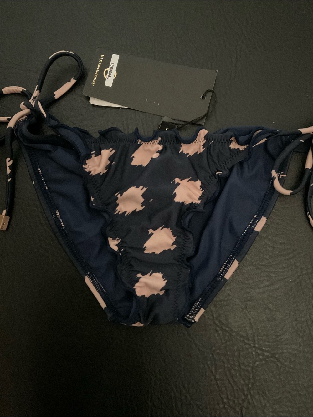 VIX Jeanne Ripple Navy Blue & Pink Tie Side Full Bikini Bottoms Size Small NWT
